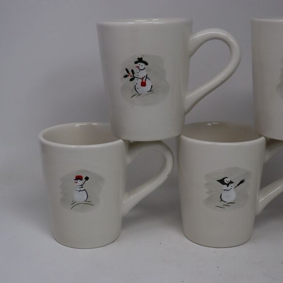 Williams Sonoma White Snowman Coffee Cups Holiday Christmas Winter Set of 5 - Picture 2 of 5